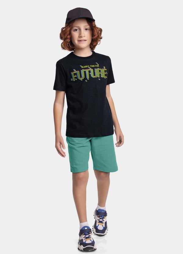 Vista 2 Conjunto Camiseta e Bermuda Preto Fakini Kids Fakini Kids
