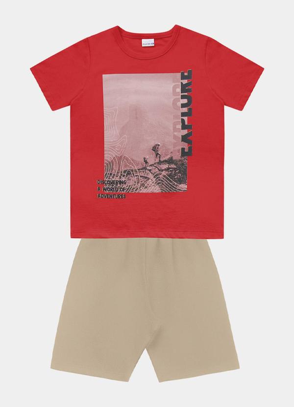 Vista 2 Conjunto Camiseta e Bermuda Vermelho Fakini Kids Fakini Kids