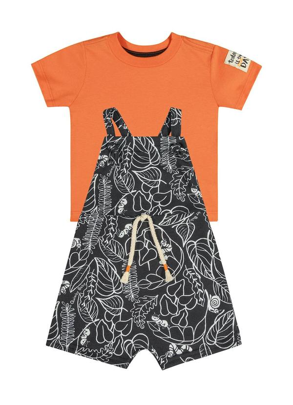Vista 2 Conjunto Camiseta e Jardineira Bebê Laranja Quimby Quimby