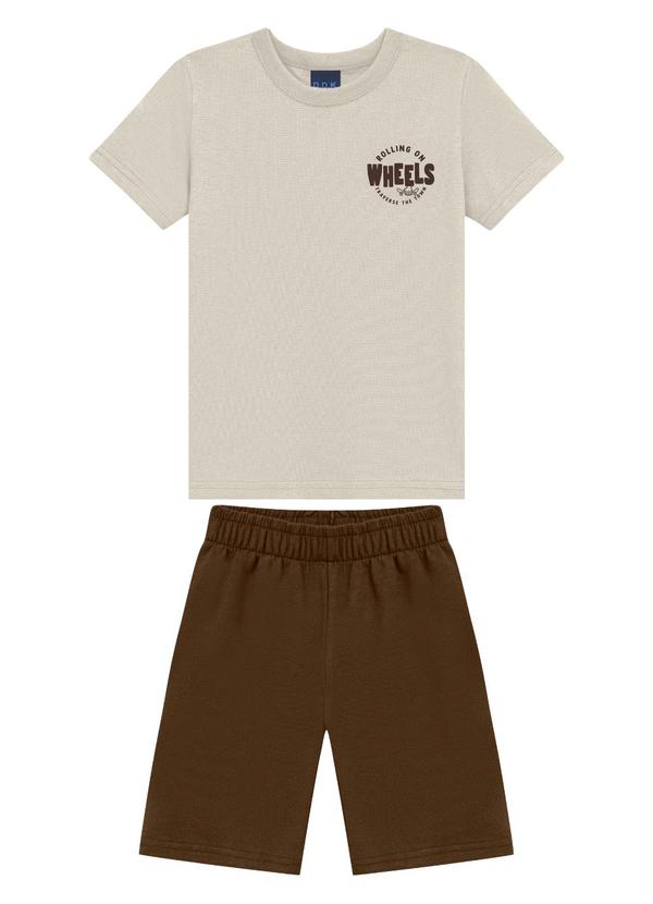 Conjunto Camiseta Estampa Wheels e Bermuda Bege