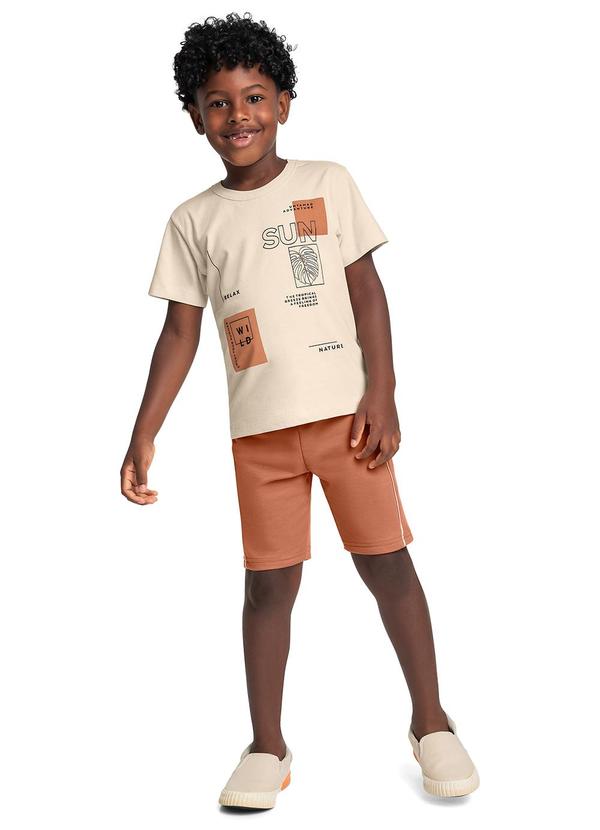 Conjunto Camiseta Estampada Bermuda Bege