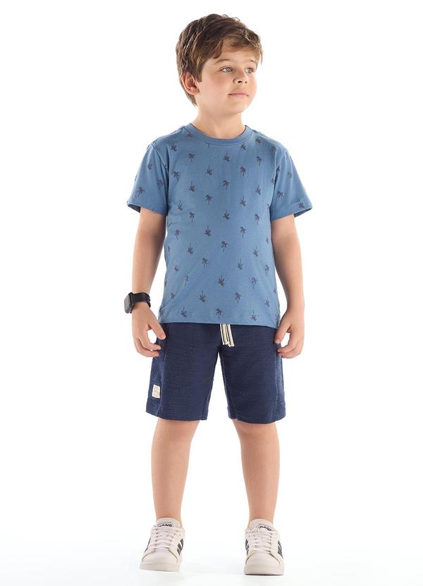 Conjunto Camiseta Estampada Bermuda Azul