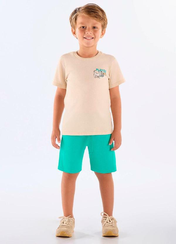 Conjunto Camiseta Estampada Bermuda Bege