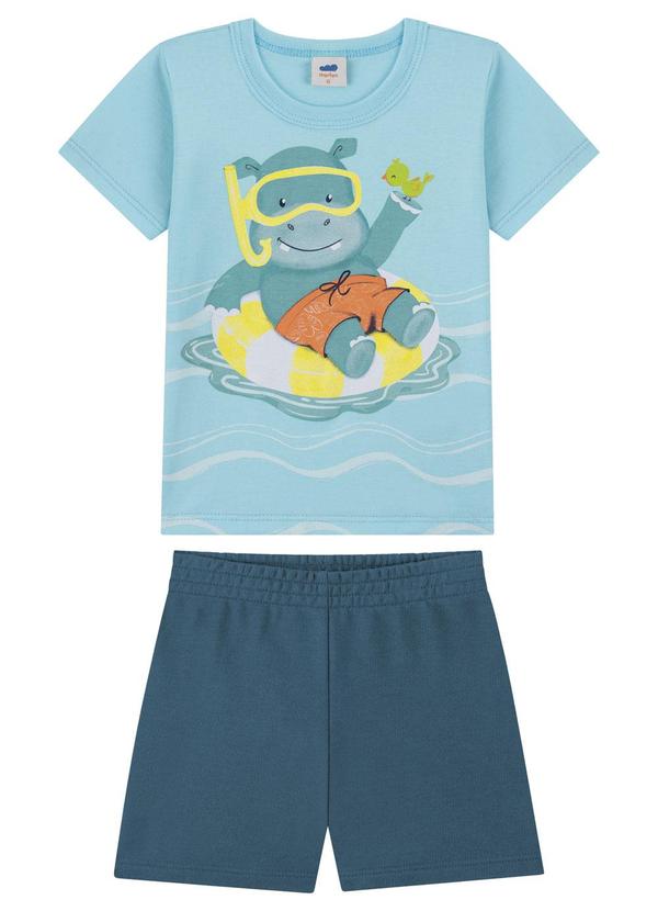 Conjunto Camiseta Estampada e Bermuda Bebê Azul