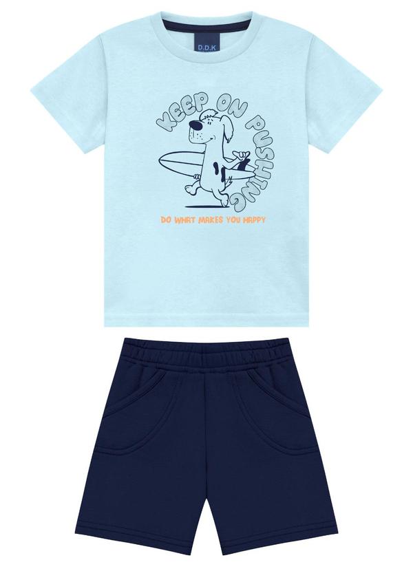 Conjunto Camiseta Keep On Pushing e Bermuda Azul