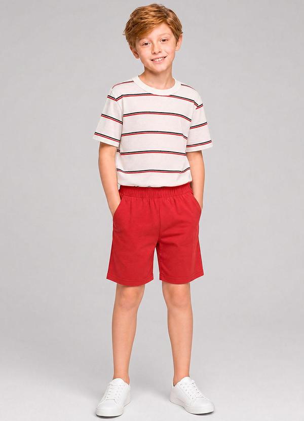 Conjunto Camiseta Listrada e Bermuda Bege