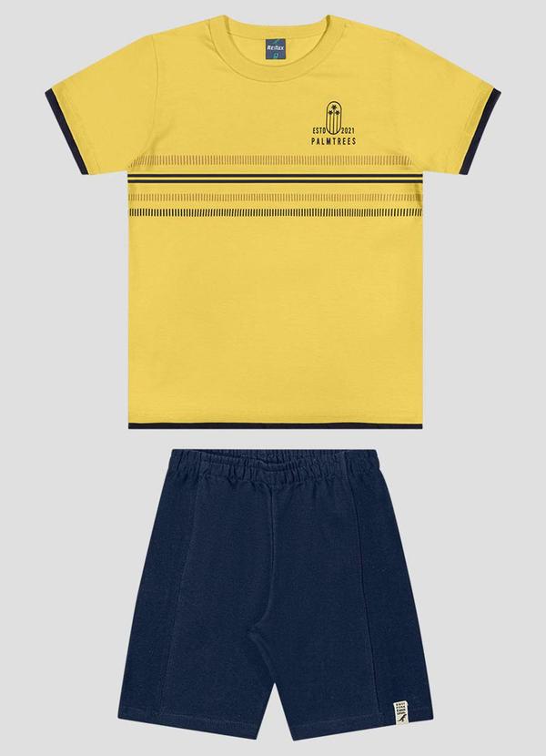 Conjunto Camiseta Meia Malha e Bermuda Amarelo