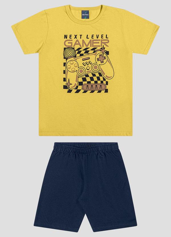 Conjunto Camiseta Meia Malha e Bermuda Amarelo