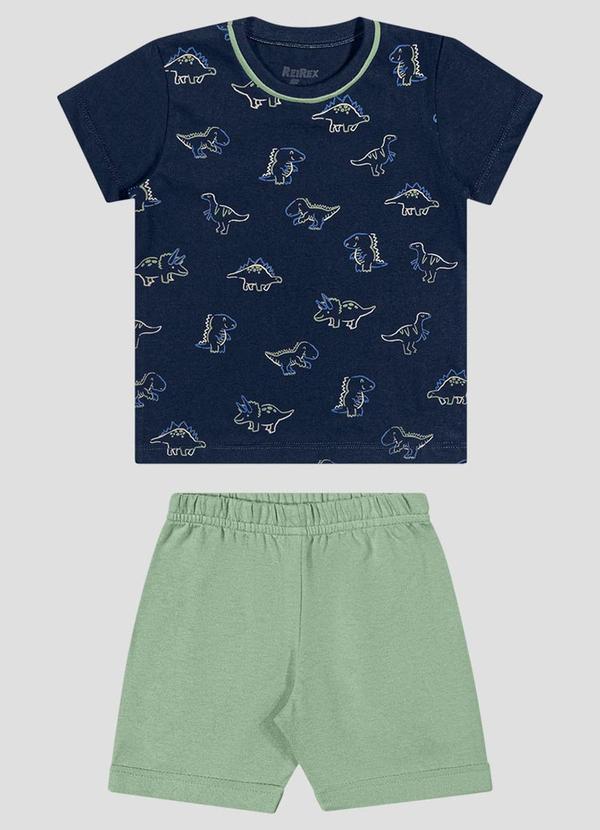 Conjunto Camiseta Meia Malha e Bermuda Azul