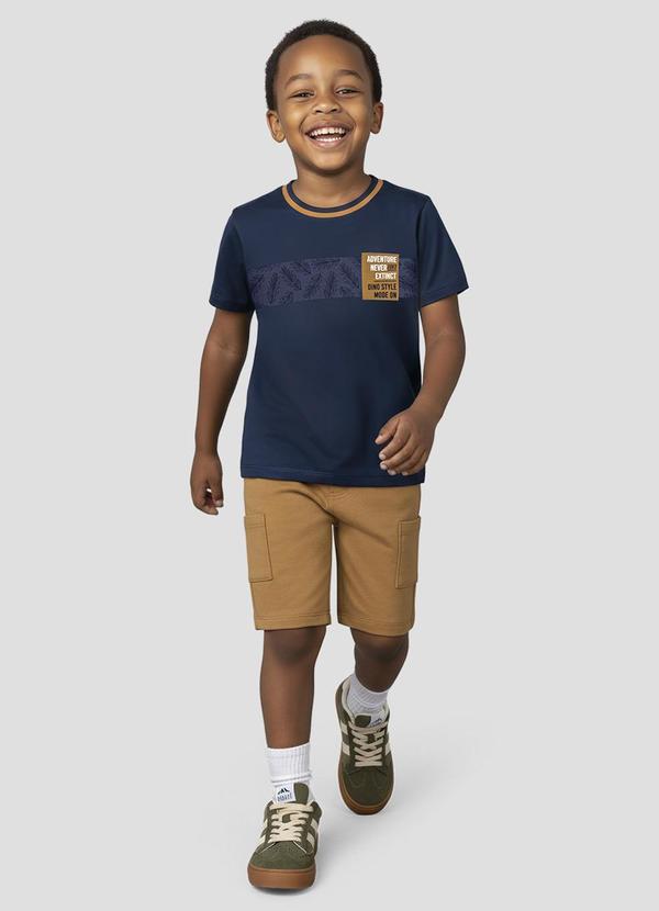 Conjunto Camiseta Meia Malha e Bermuda Azul