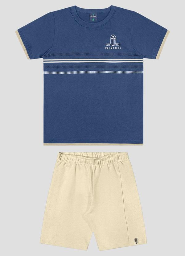Conjunto Camiseta Meia Malha e Bermuda Azul