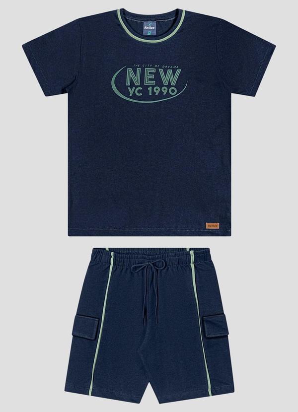 Conjunto Camiseta Meia Malha e Bermuda Azul