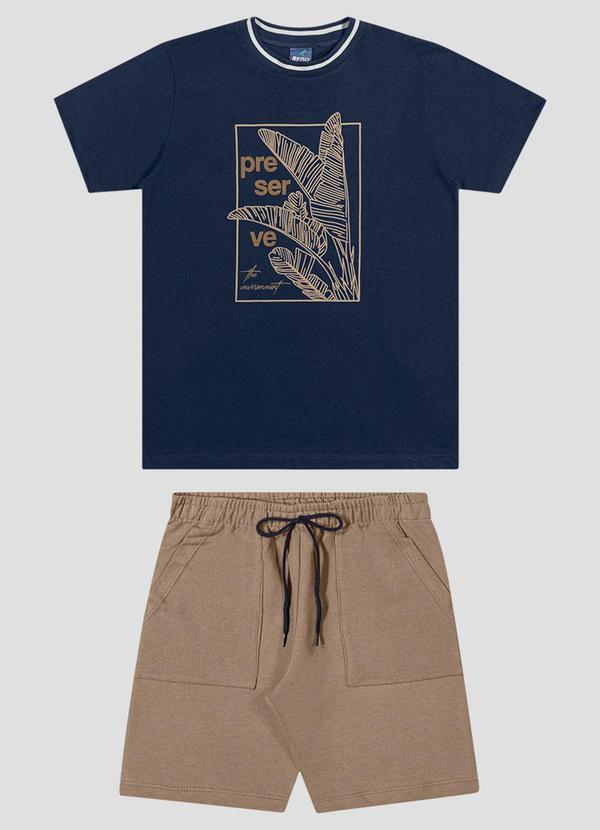 Conjunto Camiseta Meia Malha e Bermuda Azul