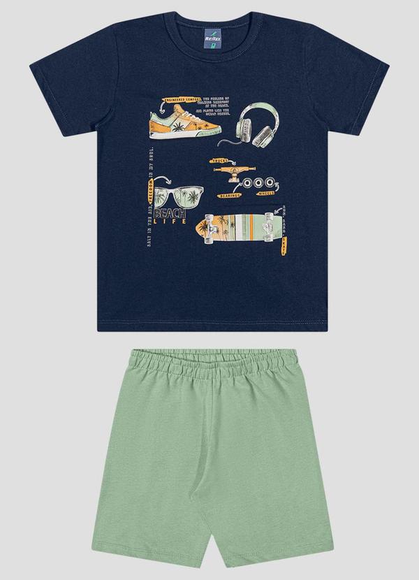 Conjunto Camiseta Meia Malha e Bermuda Azul