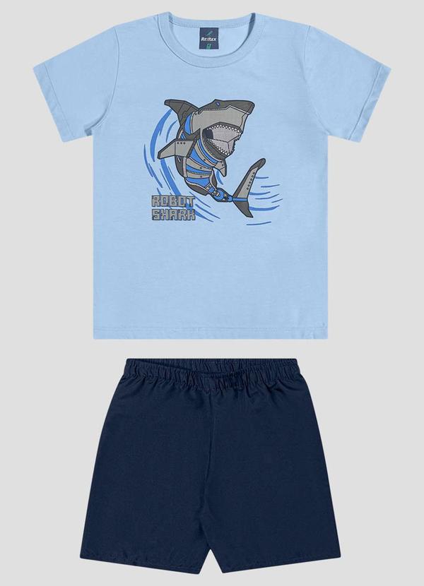 Conjunto Camiseta Meia Malha e Bermuda Azul