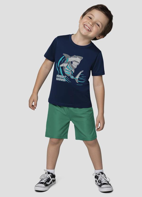 Conjunto Camiseta Meia Malha e Bermuda Azul