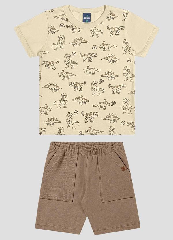 Conjunto Camiseta Meia Malha e Bermuda Bege
