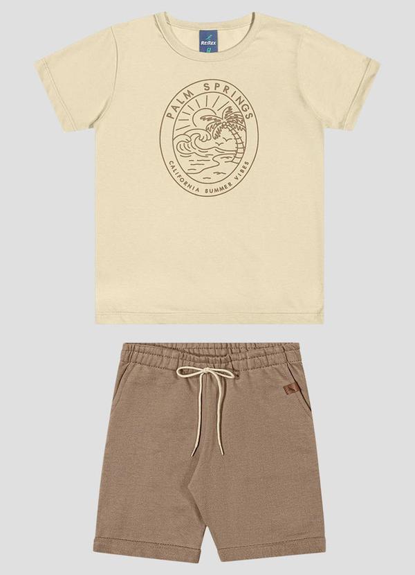 Conjunto Camiseta Meia Malha e Bermuda Bege