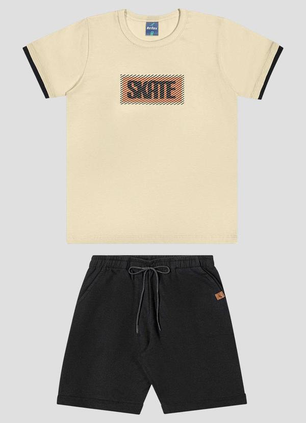 Conjunto Camiseta Meia Malha e Bermuda Bege