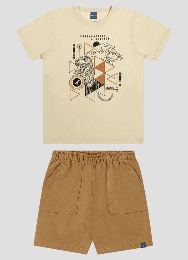 Conjunto Camiseta Meia Malha e Bermuda Bege