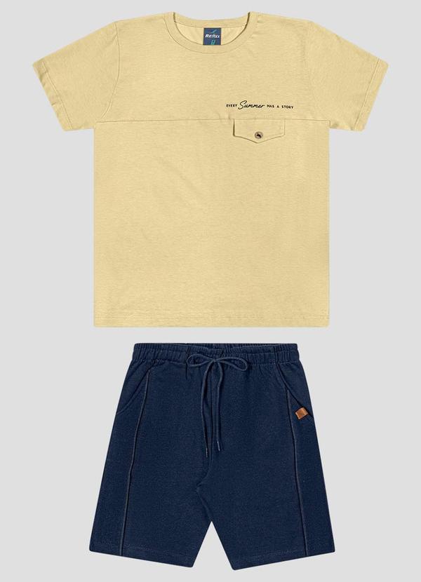 Conjunto Camiseta Meia Malha e Bermuda Bege
