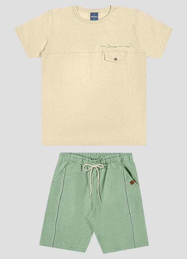 Conjunto Camiseta Meia Malha e Bermuda Bege