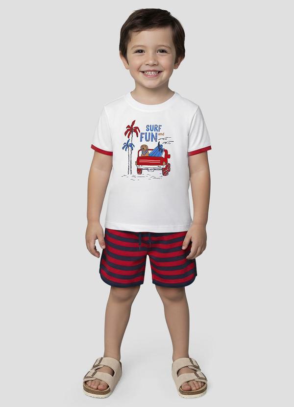 Conjunto Camiseta Meia Malha e Bermuda Branco