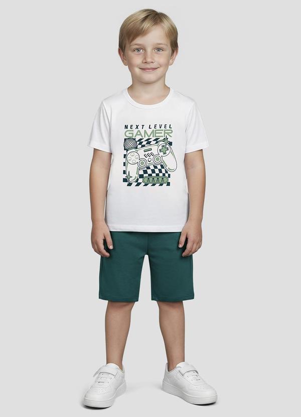Conjunto Camiseta Meia Malha e Bermuda Branco