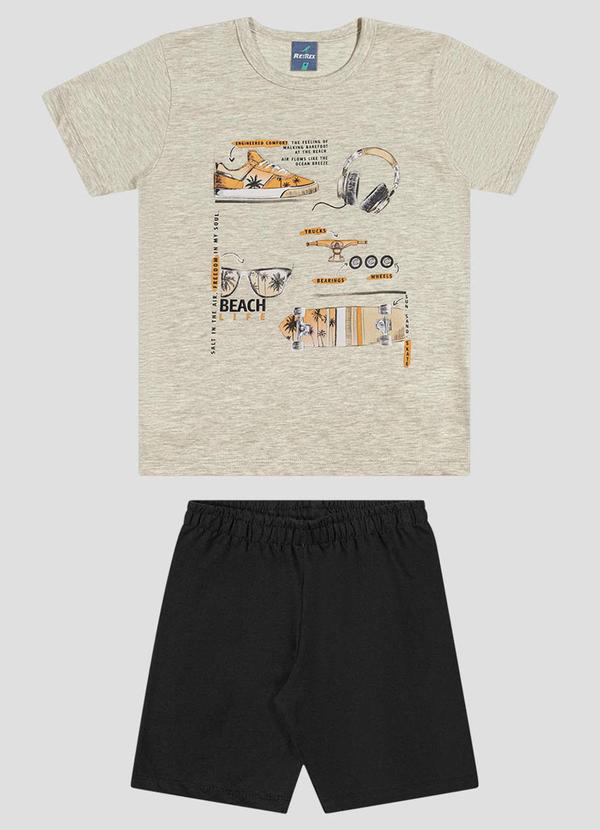 Conjunto Camiseta Meia Malha e Bermuda Cinza