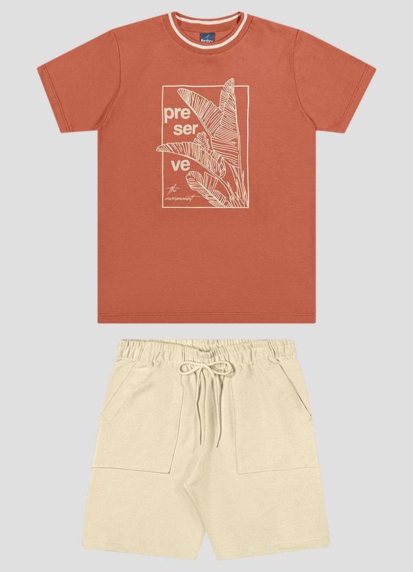 Conjunto Camiseta Meia Malha e Bermuda Laranja