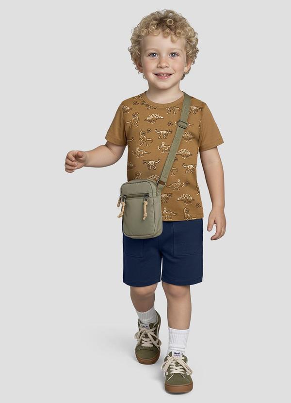 Conjunto Camiseta Meia Malha e Bermuda Marrom