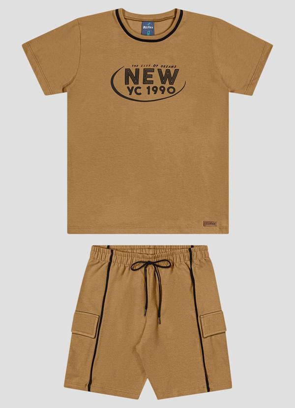 Conjunto Camiseta Meia Malha e Bermuda Marrom
