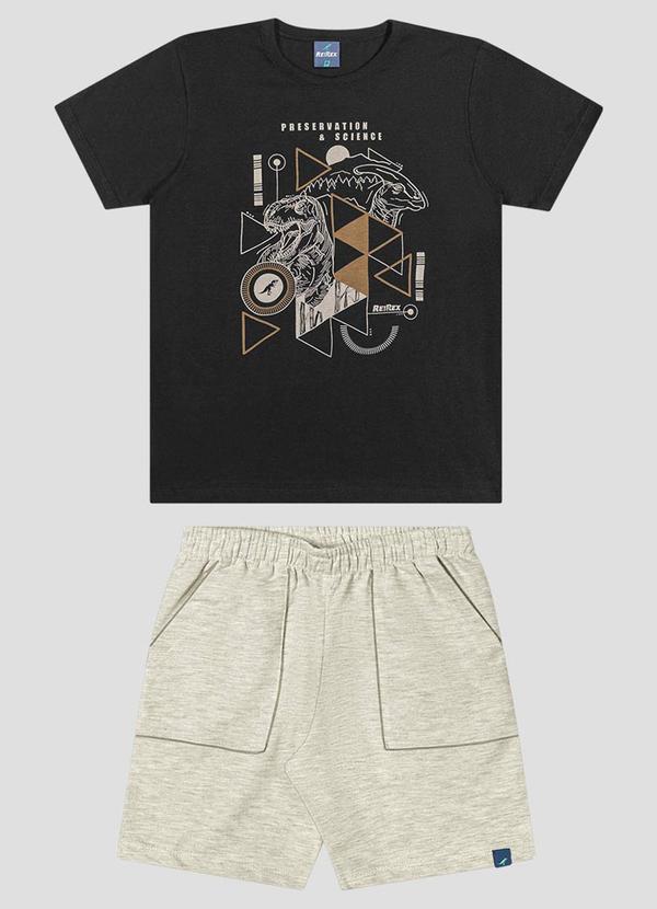 Conjunto Camiseta Meia Malha e Bermuda Preto