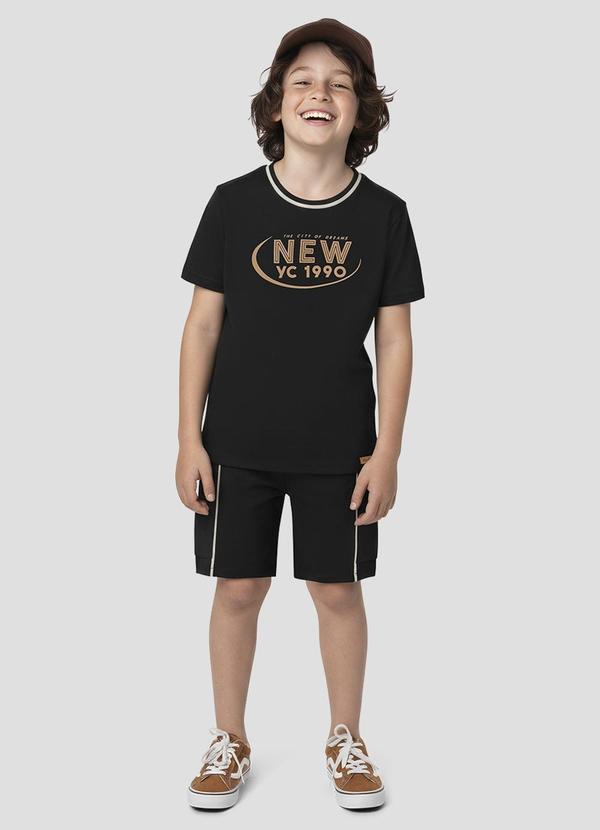 Conjunto Camiseta Meia Malha e Bermuda Preto