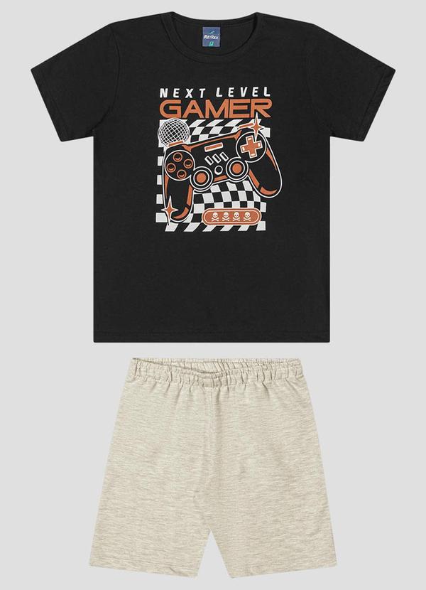 Conjunto Camiseta Meia Malha e Bermuda Preto