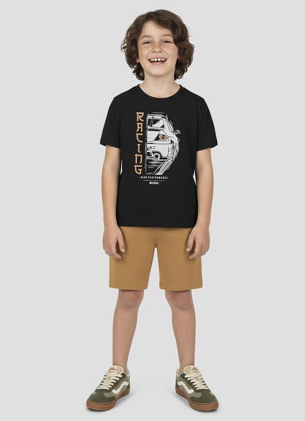 Conjunto Camiseta Meia Malha e Bermuda Preto