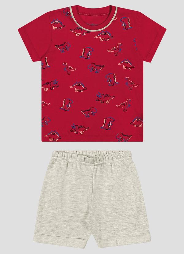 Conjunto Camiseta Meia Malha e Bermuda Vermelho