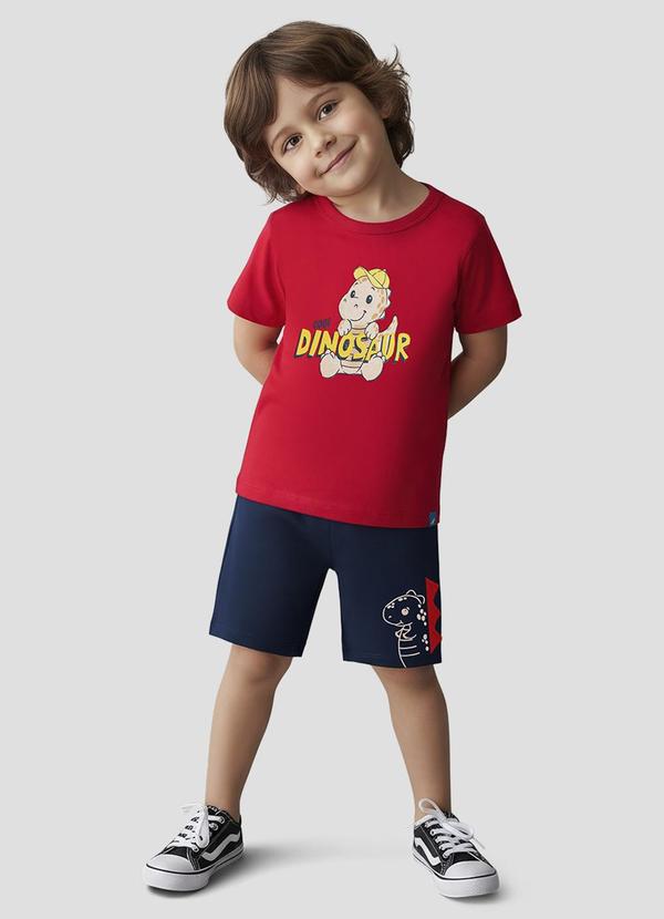 Conjunto Camiseta Meia Malha e Bermuda Vermelho