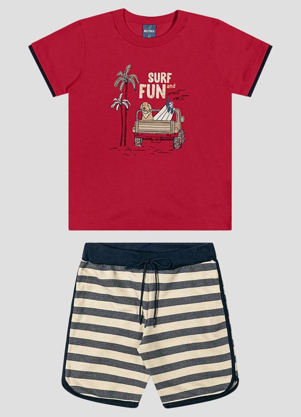 Conjunto Camiseta Meia Malha e Bermuda Vermelho