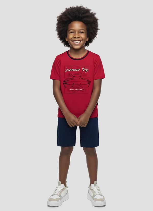 Conjunto Camiseta Meia Malha e Bermuda Vermelho