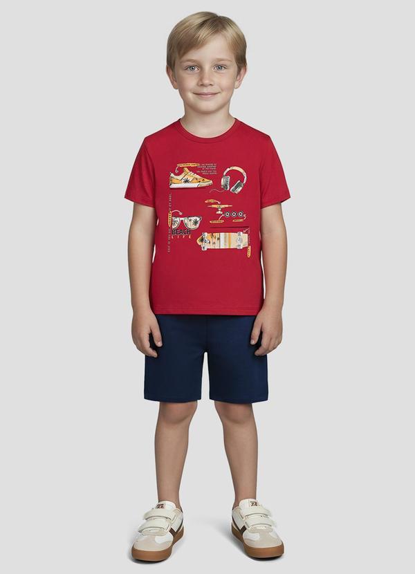 Conjunto Camiseta Meia Malha e Bermuda Vermelho