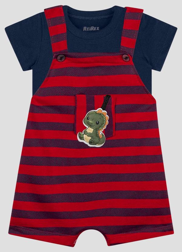Conjunto Camiseta Meia Malha e Jardineira Azul