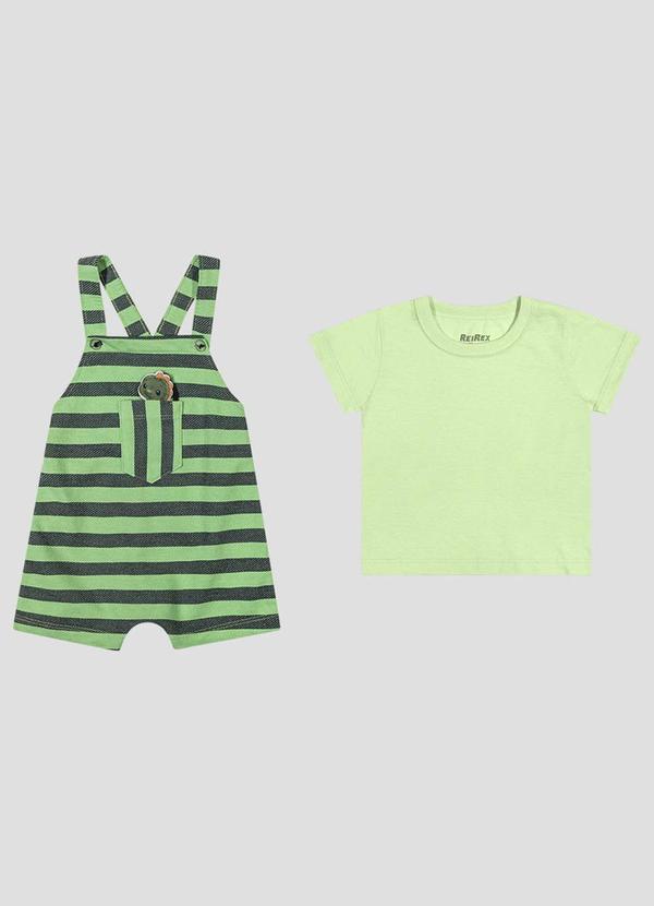Conjunto Camiseta Meia Malha e Jardineira Verde
