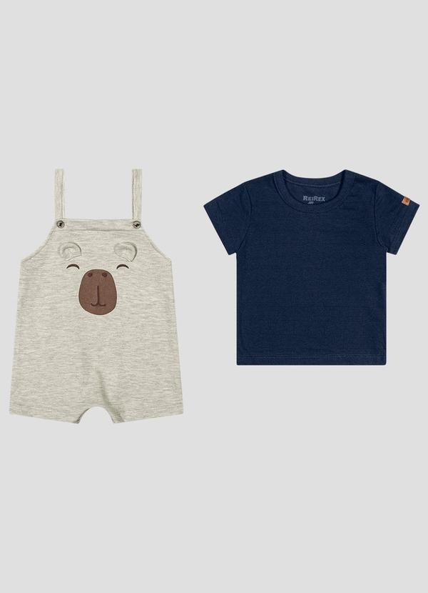 Conjunto Camiseta Meia Malhad e Jardineira Azul