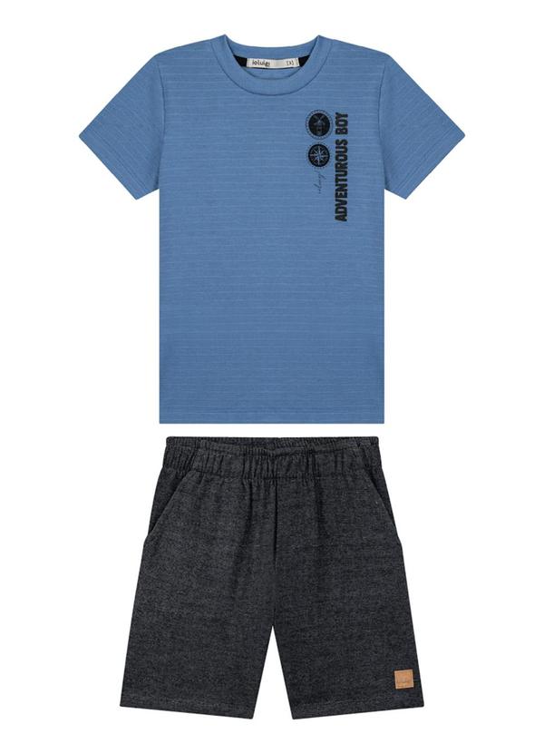 Conjunto Camiseta Piquet Relevo e Bermuda Azul