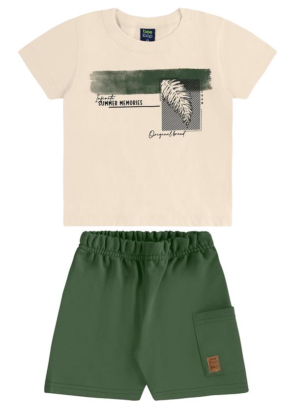Conjunto Camiseta Tropical Bermuda Bege