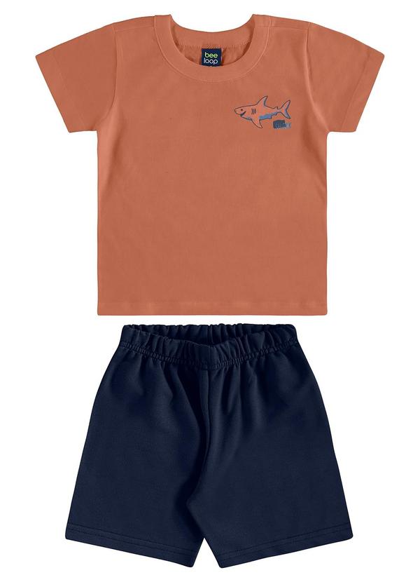 Conjunto Camiseta Tubarão Bermuda Marrom