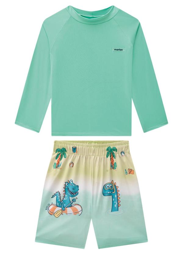 Vista 2 Conjunto Camiseta Uv e Bermuda Microfibra Verde Marlan Marlan