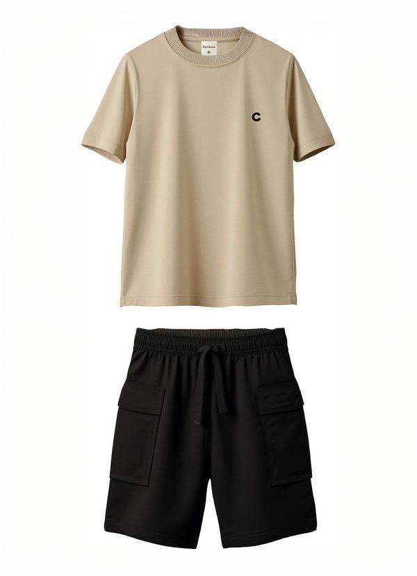 Conjunto Cargo com Bordado em Cotton Cáqui