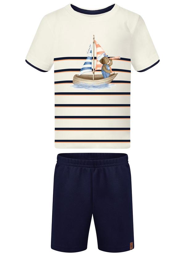 Conjunto com Bermuda de Moletom e Camiseta Azul